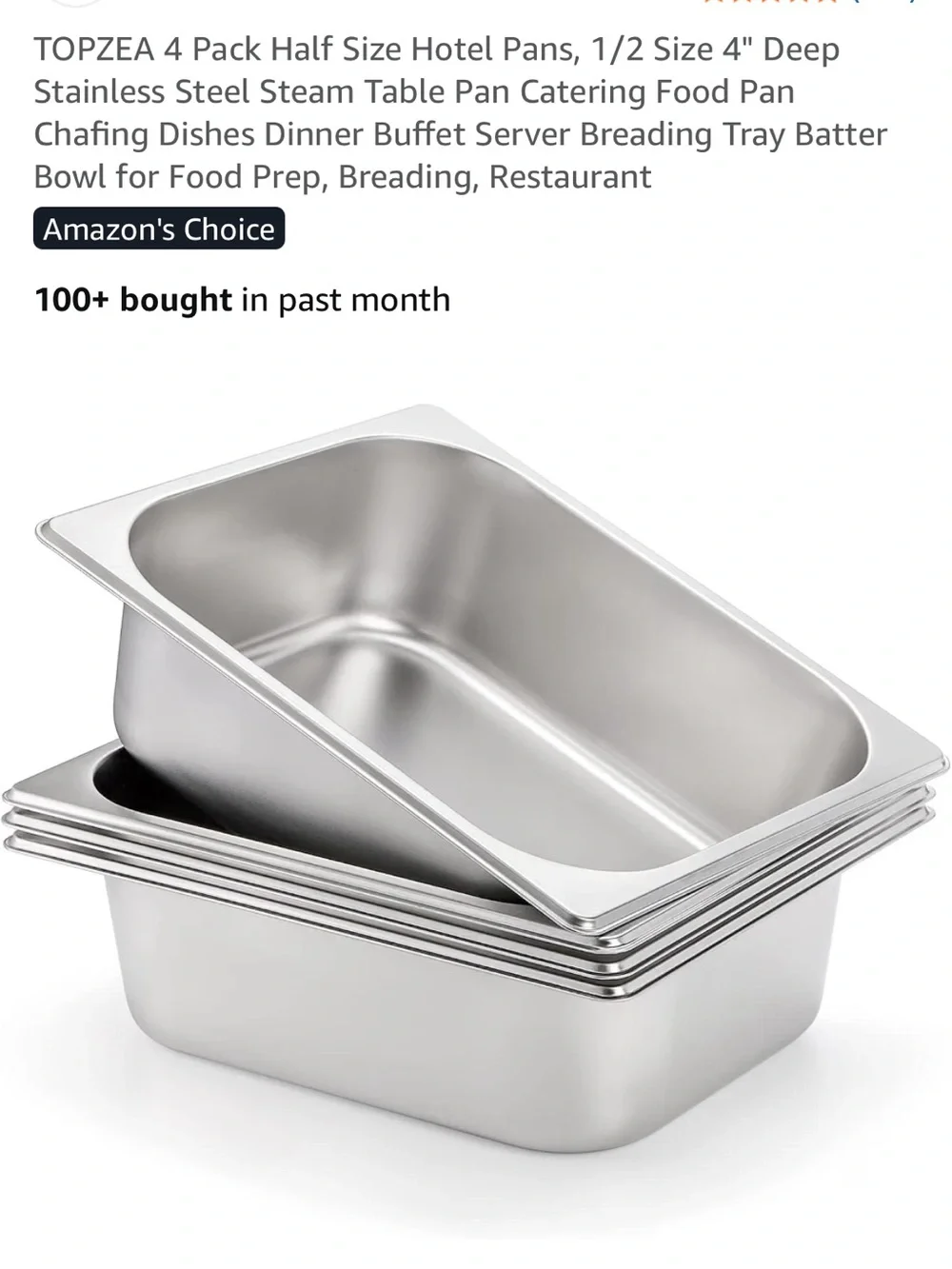 SET OF 2 Stainless Steel Half Size Hotel Catering Pans